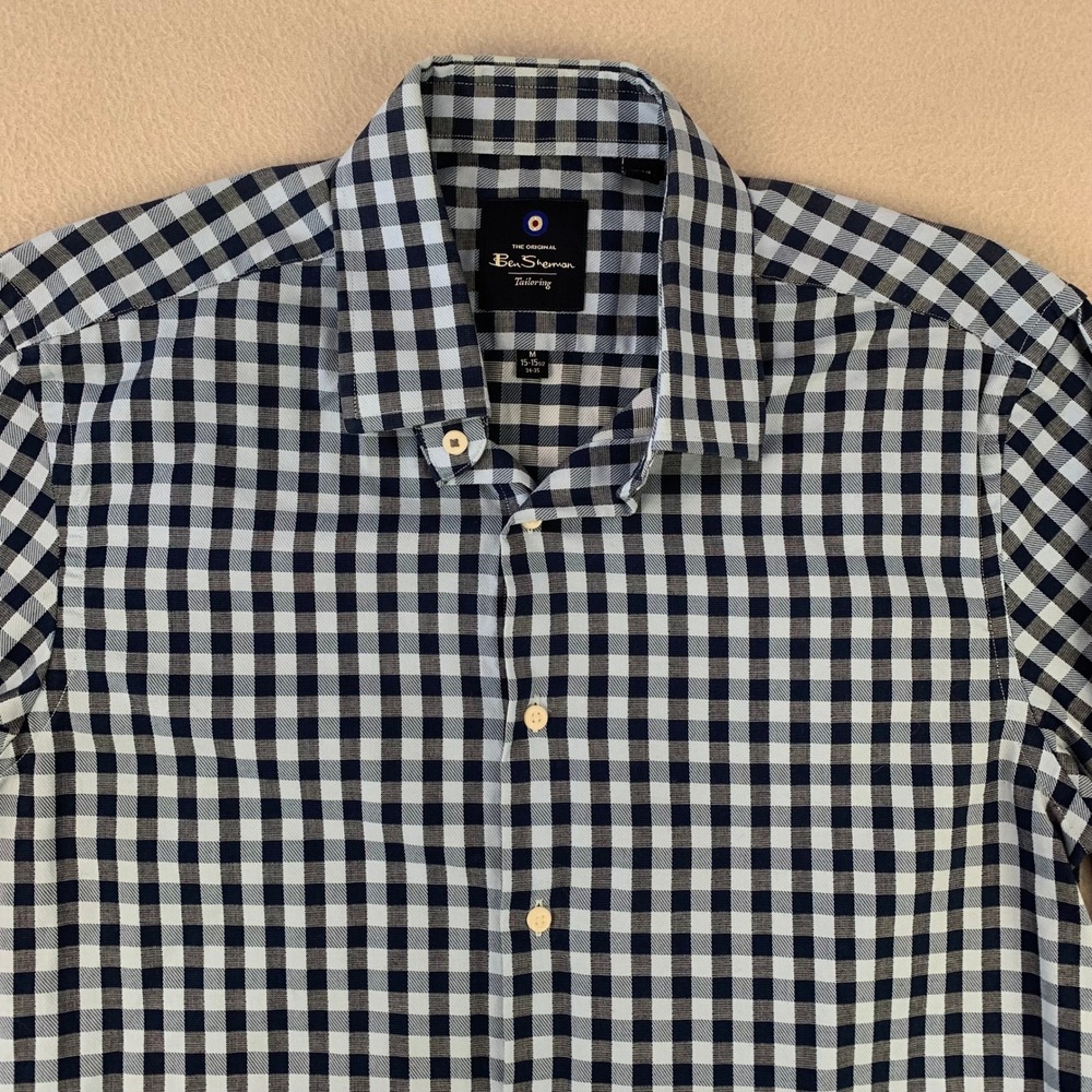 Ben Sherman Tailoring Dress Shirt Mens M Blue Gingham Long Sleeve Button Front - Picture 3 of 9
